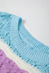 Scalloped Stripe Openwork Knit Short Sleeve Sweater Top