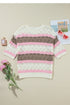 Scalloped Stripe Openwork Knit Short Sleeve Sweater Top
