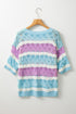 Scalloped Stripe Openwork Knit Short Sleeve Sweater Top