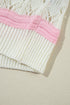 Scalloped Stripe Openwork Knit Short Sleeve Sweater Top