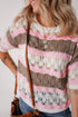 Scalloped Stripe Openwork Knit Short Sleeve Sweater Top