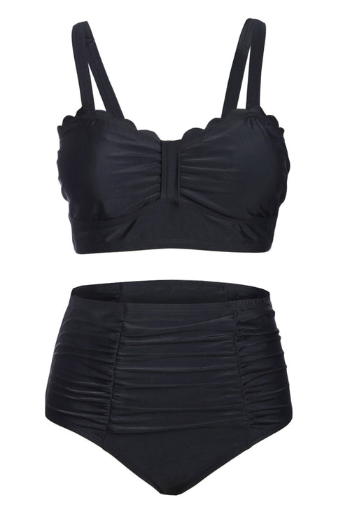 Scalloped Sweetheart Ruched High Waist Bikini Set