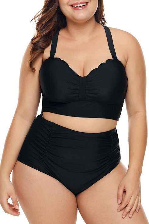 Scalloped Sweetheart Ruched High Waist Bikini Set