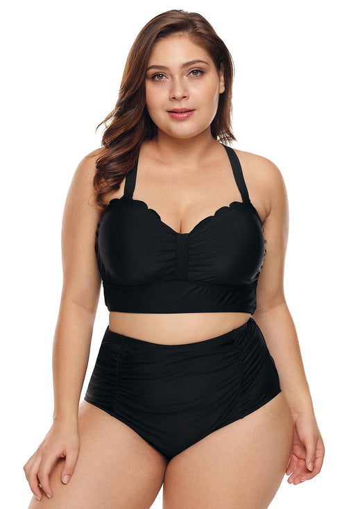 Scalloped Sweetheart Ruched High Waist Bikini Set