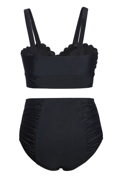 Scalloped Sweetheart Ruched High Waist Bikini Set