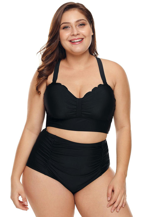 Scalloped Sweetheart Ruched High Waist Bikini Set