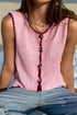 Scalloped Trim Button Front Sleeveless Knit Vest