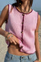 Scalloped Trim Button Front Sleeveless Knit Vest