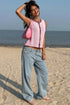 Scalloped Trim Button Front Sleeveless Knit Vest
