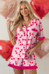 Scalloped Trim Cherry Bow Print Short Pajama Set