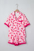 Scalloped Trim Cherry Bow Print Short Pajama Set