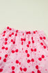 Scalloped Trim Cherry Bow Print Short Pajama Set