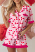 Scalloped Trim Cherry Bow Print Short Pajama Set