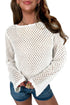 Scalloped Trim Hollow Out Crochet Knit Long Sleeve Sweater