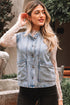Scalloped Trim Patch Pocket Button Front Denim Vest