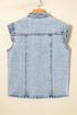Scalloped Trim Patch Pocket Button Front Denim Vest
