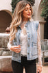 Scalloped Trim Patch Pocket Button Front Denim Vest