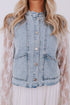 Scalloped Trim Patch Pocket Button Front Denim Vest