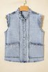 Scalloped Trim Patch Pocket Button Front Denim Vest