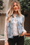 Scalloped Trim Patch Pocket Button Front Denim Vest