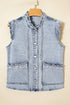 Scalloped Trim Patch Pocket Button Front Denim Vest