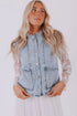 Scalloped Trim Patch Pocket Button Front Denim Vest