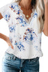 Scalloped Trim V Neck Short Sleeve Floral Pattern Top