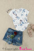 Scalloped Trim V Neck Short Sleeve Floral Pattern Top