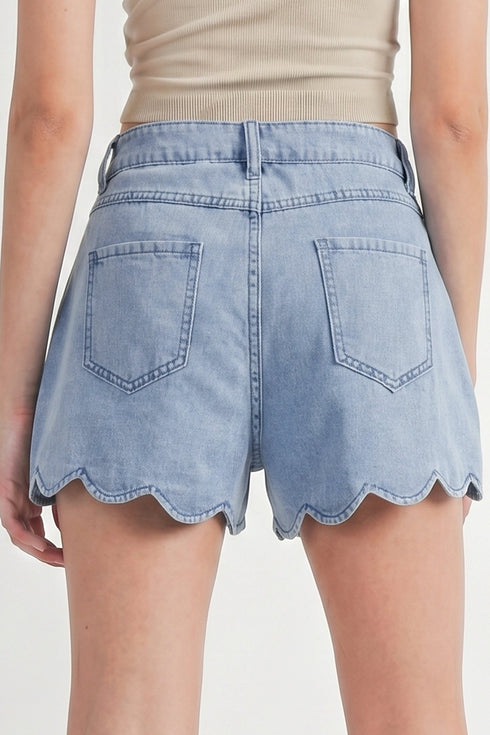 Scalloped Trim Western Style Casual Denim Shorts