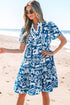 Scalloped V Neck Tiered Illustrative Print Dress