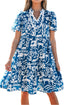 Scalloped V Neck Tiered Illustrative Print Dress