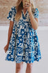 Scalloped V Neck Tiered Illustrative Print Dress