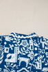 Scalloped V Neck Tiered Illustrative Print Dress