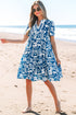 Scalloped V Neck Tiered Illustrative Print Dress