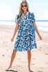 Scalloped V Neck Tiered Illustrative Print Dress