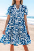 Scalloped V Neck Tiered Illustrative Print Dress