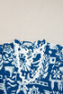 Scalloped V Neck Tiered Illustrative Print Dress