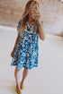 Scalloped V Neck Tiered Illustrative Print Dress