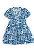 Scalloped V Neck Tiered Illustrative Print Dress