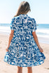 Scalloped V Neck Tiered Illustrative Print Dress