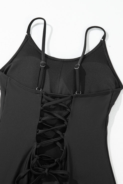 Scoop Neck Lace Up Back One Piece Swimsuit