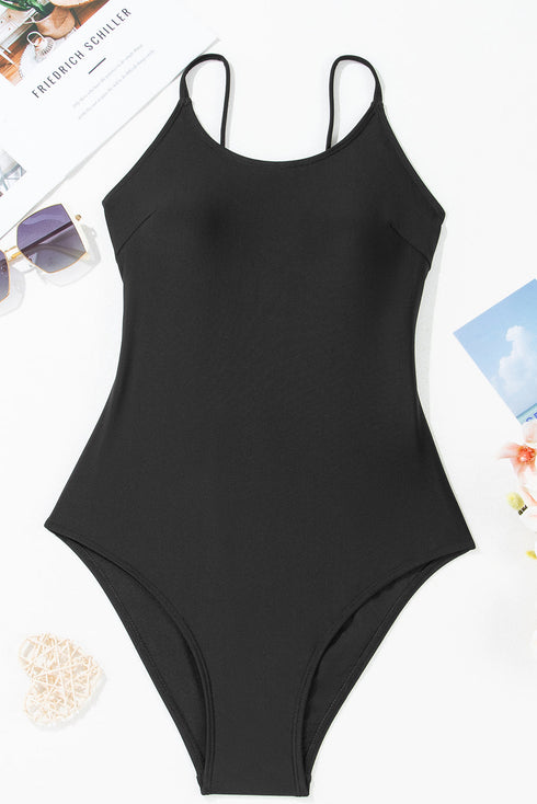 Scoop Neck Lace Up Back One Piece Swimsuit
