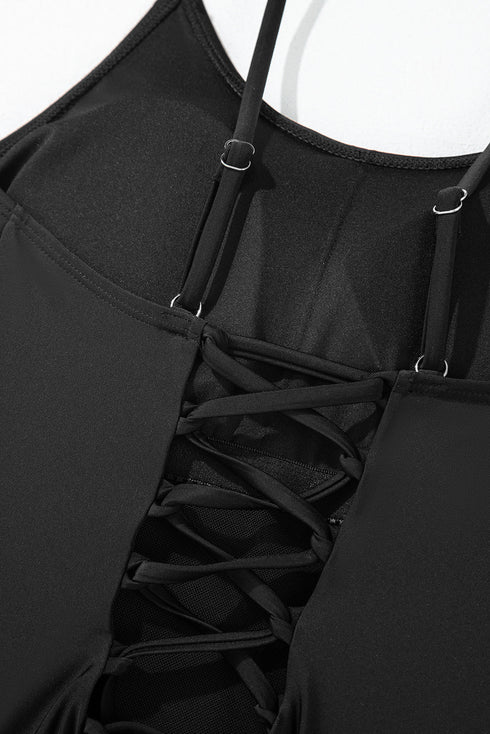 Scoop Neck Lace Up Back One Piece Swimsuit