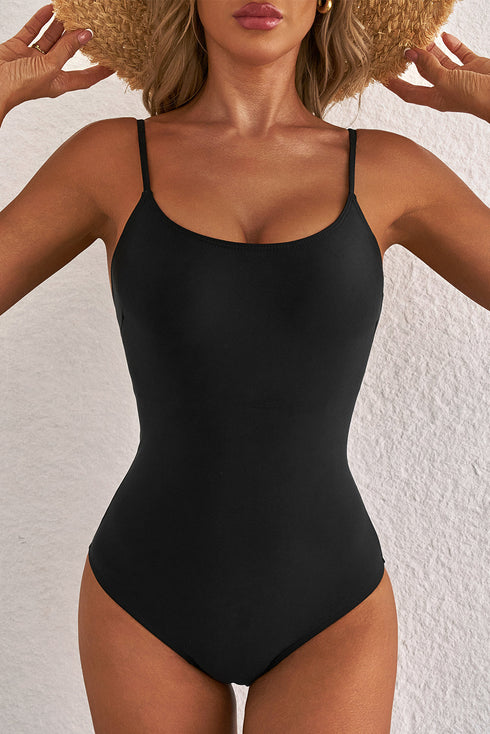 Scoop Neck Lace Up Back One Piece Swimsuit