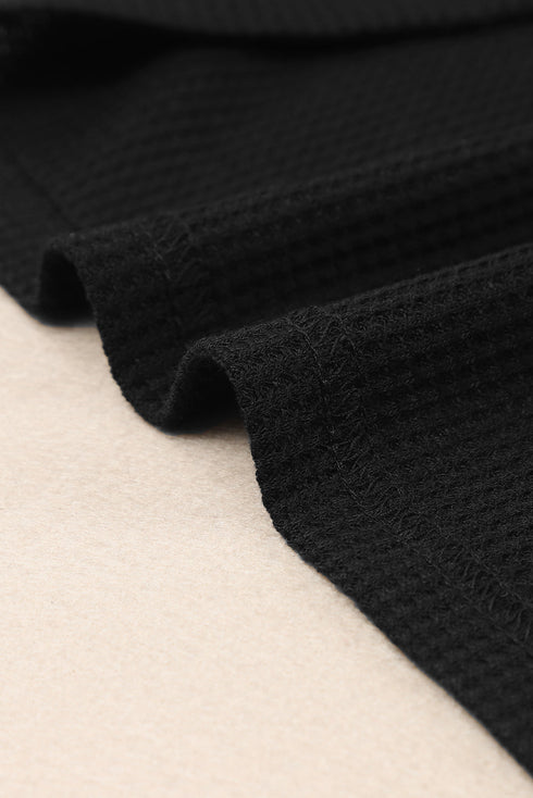 Scoop Neck Puff Sleeve Waffle Knit Top