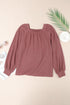 Scoop Neck Puff Sleeve Waffle Knit Top