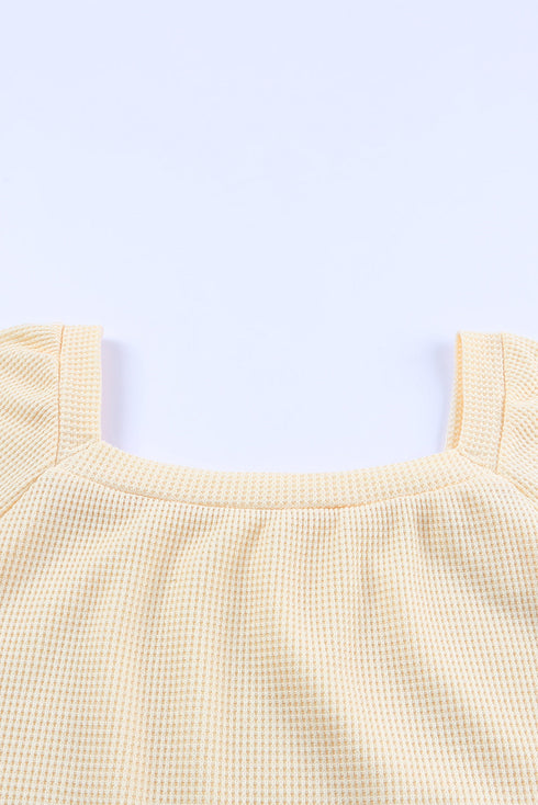 Scoop Neck Puff Sleeve Waffle Knit Top