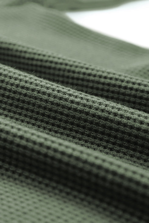 Scoop Neck Puff Sleeve Waffle Knit Top