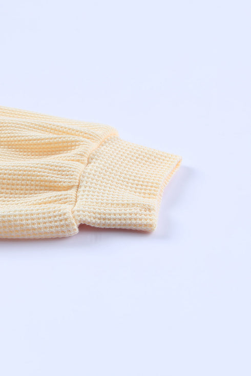 Scoop Neck Puff Sleeve Waffle Knit Top