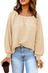 Scoop Neck Puff Sleeve Waffle Knit Top